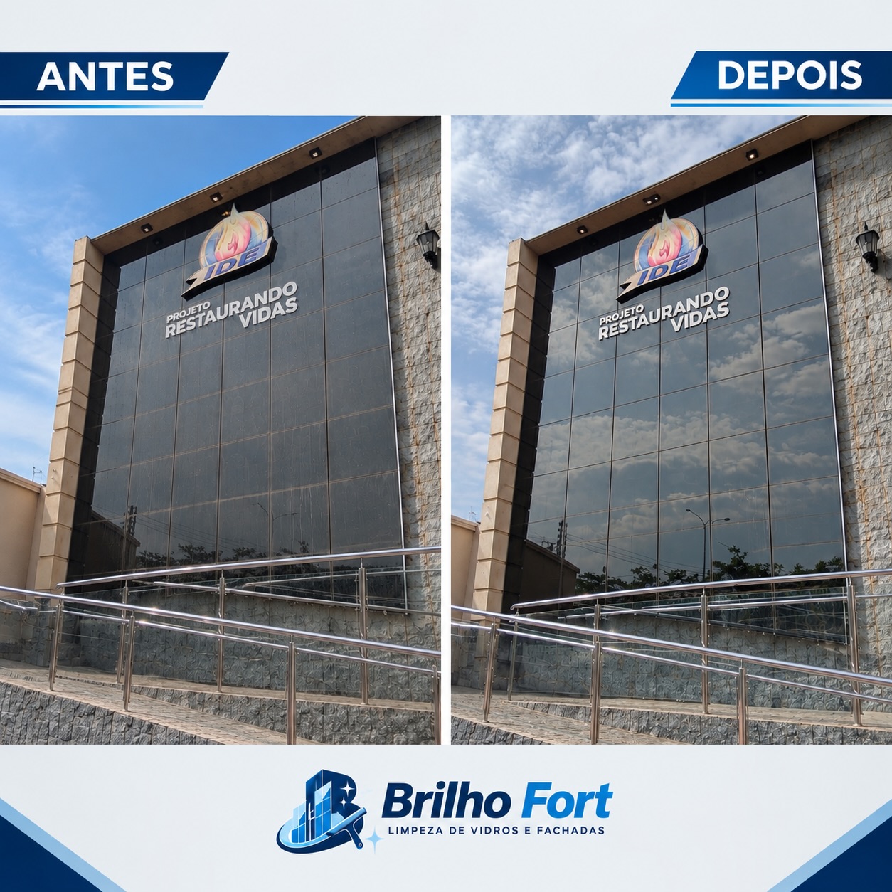 Comparação de antes e depois da limpeza de fachada em Palmas